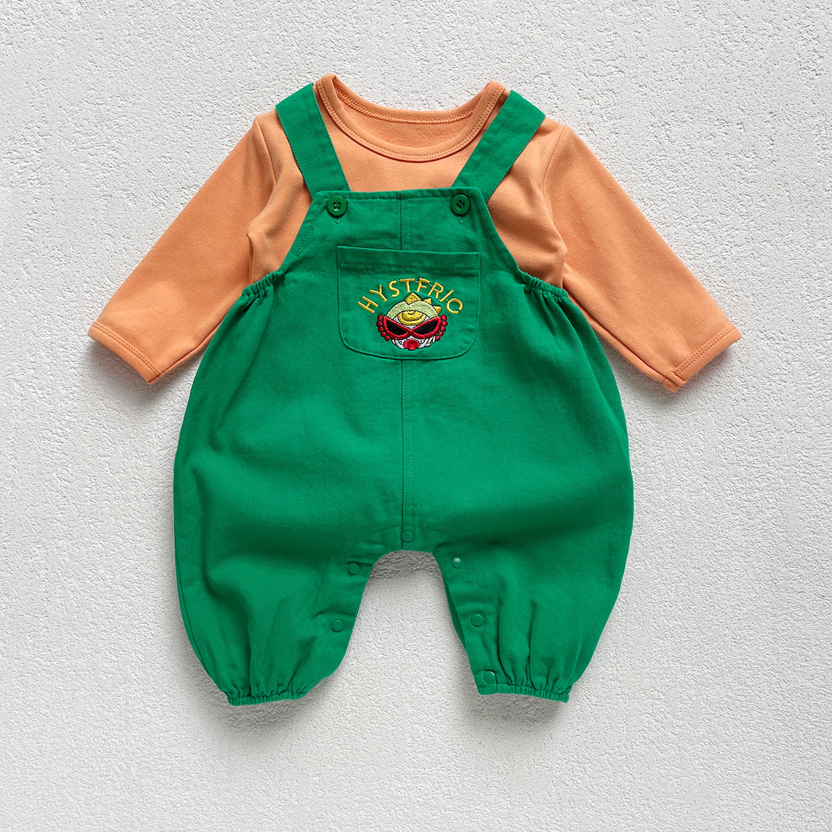 Baby spring and autumn cute cartoon dinosaur shape suspender pants one-piece romper newborn boys and girls western style suit