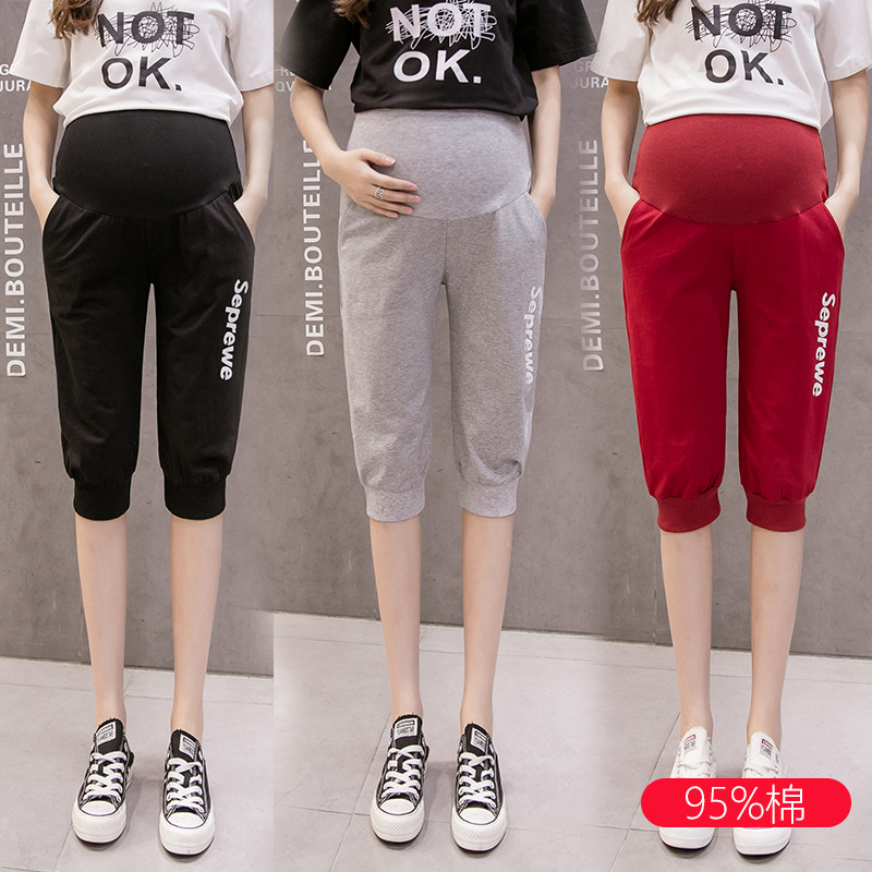 Picture of Pregnant Women Shorts Women's Summer Outer Wear Thin Cropped Pants Pregnant Women's Pants Spring and Autumn Fashion Casual Loose Leggings Summer Wear