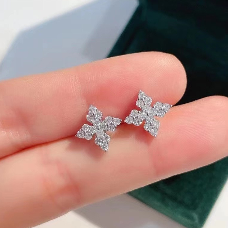 Picture of Live Hot Selling Fashion Simple Elegant Plated pt950 Four Leaf Zircon Earrings Earrings Earrings Women's Earrings
