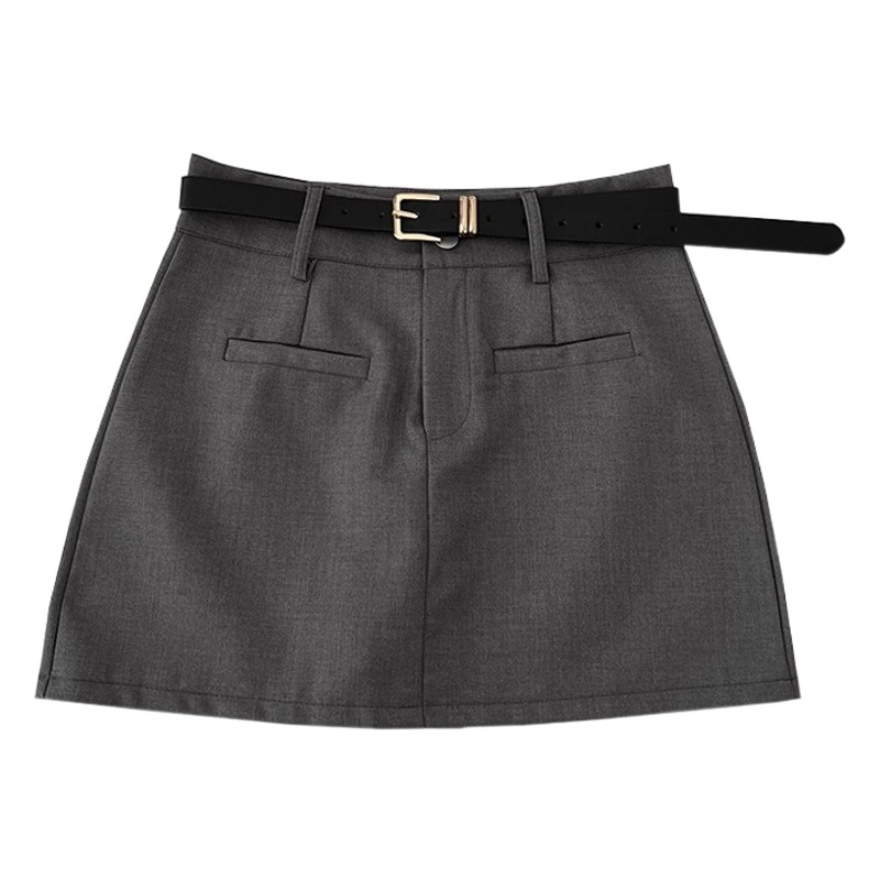 Grey High Waist Slim Skirt Women's 2023 Autumn New Hip Skirt College Style Fashion Anti-glare A- line Skirt