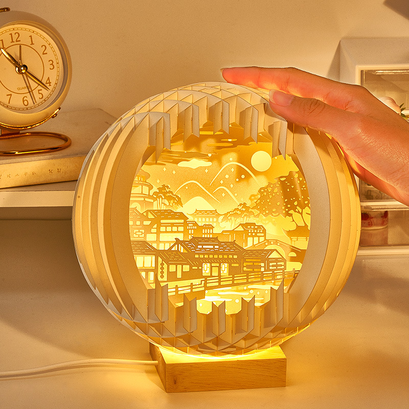 Orange Paper Carving Lamp Creative Three-Dimensional High-End Birthday Gift Bedroom Romantic Night Light Niche Gift Ornaments
