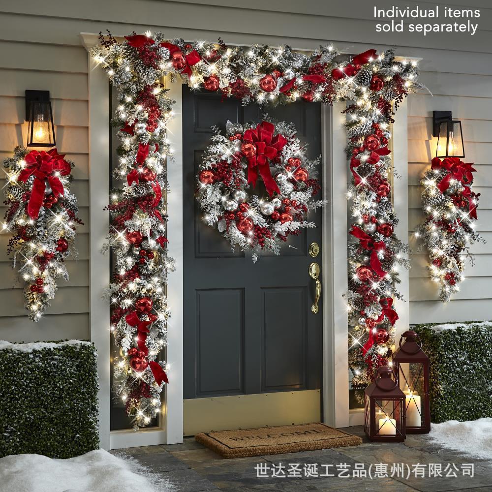 Christmas Flocked Wreath Door Hanging Decorations Christmas Wreath Vine Hanging Ornaments European and American Home Decor