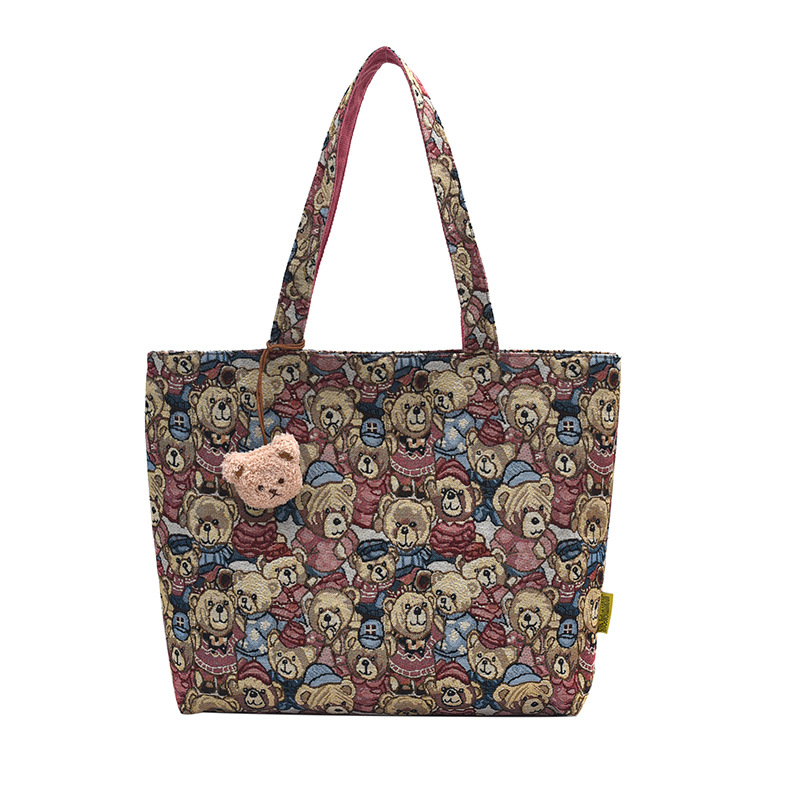 Picture of Ins New Children's Retro Printed Cute Bear Shoulder Underarm Bag for Primary School Students Going Out Casual Handbag