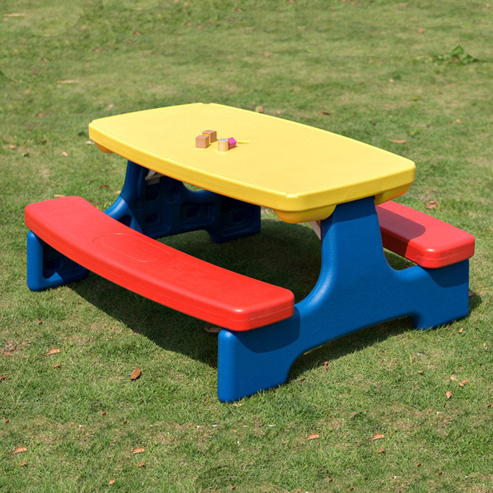 Picture of Foldable Children's Outdoor Table and Chairs with Umbrella for Four People Picnic Game Table Furniture Kindergarten Learning Desk Learning Table