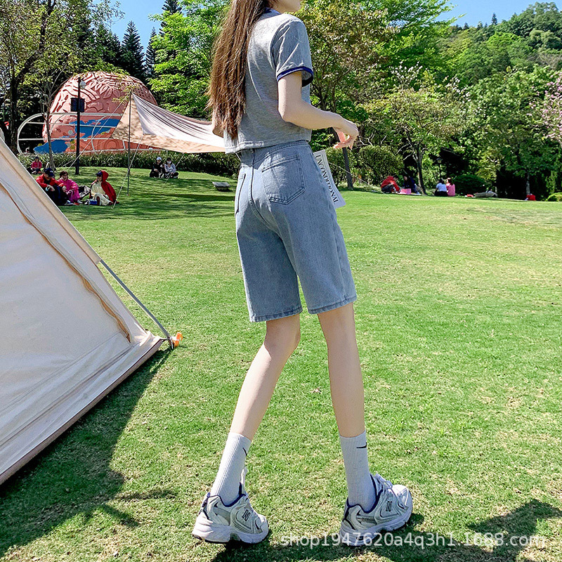 Picture of Black High Waist Denim Shorts Women's Five-point Pants Summer Thin 2023 New Arrival Loose Trendy ins Mid-length Pants