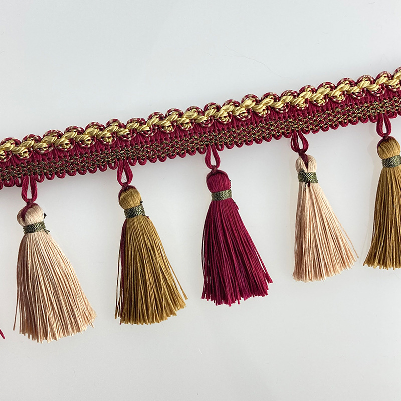 Factory direct curtain lace beads high quality hanging spike hanging ball lace accessories wholesale three double color tassel diy