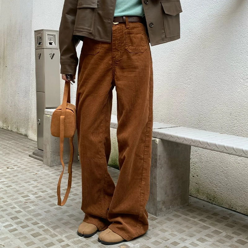 Corduroy Retro Straight Pants Tall Loose Versatile 2025 New Outerwear Spring Autumn Women's Casual Pants