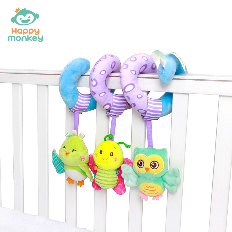 Picture of Happy Monkey Baby Toy Bed Around the Bed Hanging Baby Stroller Pendant Sky Animal Bed Bell Velvet Toy