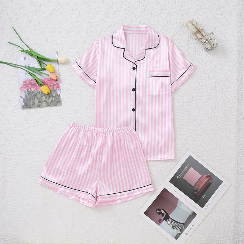 European, American and Russia Cross-Border Export Pantamas Satin Women's Pajamas Set Home Clothes Summer Short-Sleeved Shorts Excellent