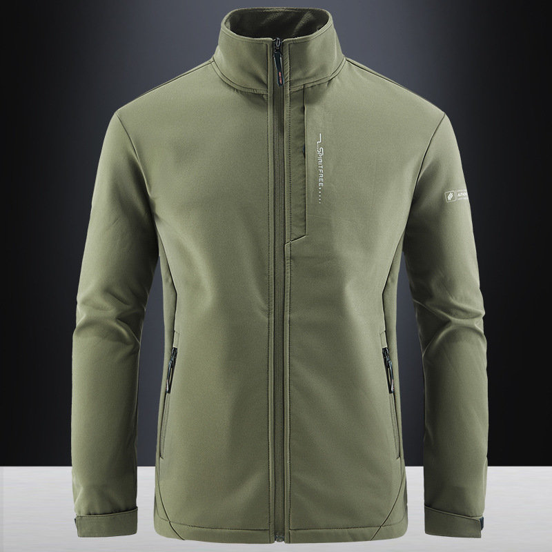 2023 new autumn men's outdoor polar fleece coat fleece-lined stand collar jacket young and middle-aged soft shell charge trench coat
