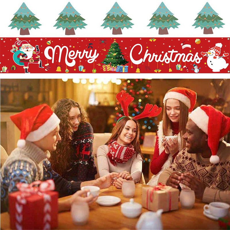 Picture of Cross-Border Spot Christmas Banner Background Christmas Flag Door Curtain Holiday Party Flag Background Cloth in Stock