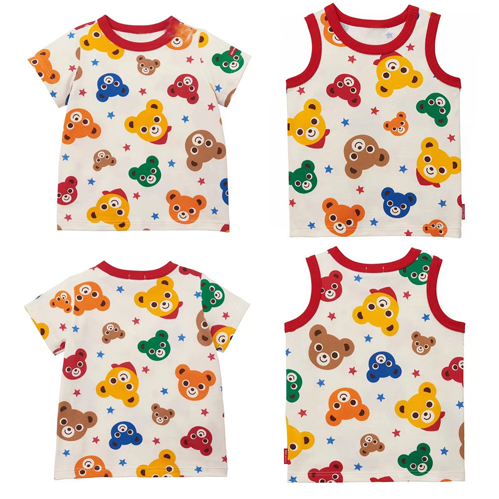 Spot Japanese Style Trendy Brand Kidsren's Clothing Full-Print Bear Kidsren's Short-Sleeved T-Shirt Pure Cotton Baby Vest Comfortable