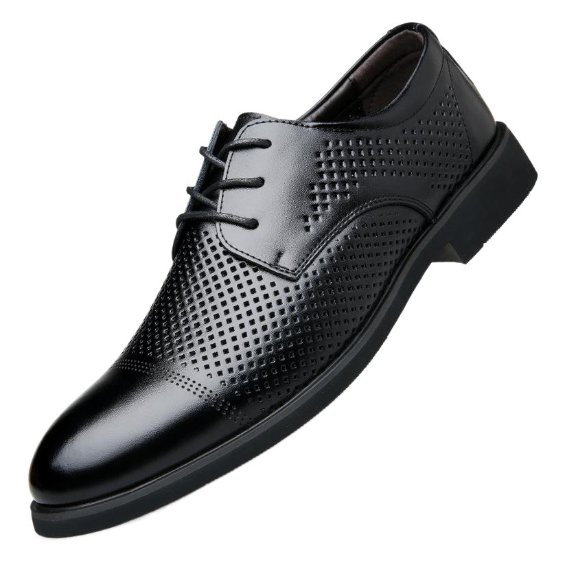 Four seasons new men's leather shoes low hollow breathable summer business casual leather shoes lace men's shoes a generation of hair