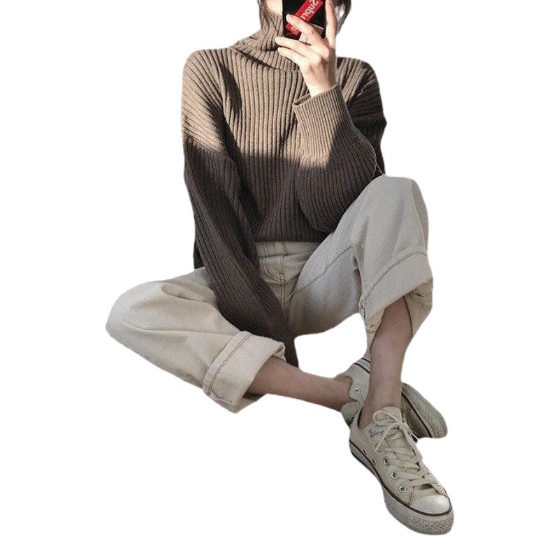 Picture of Turtleneck Sweater Jacket 2024 Autumn and Winter Korean Style Fashion Loose Casual Versatile Chic Lazy Style Long-Sleeved Top for Women