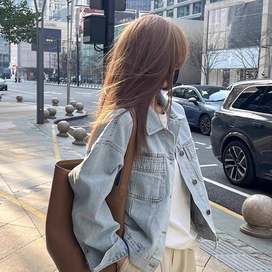 Picture of Washed and Distressed Design Jacket for Women, 2025 Spring and Autumn, American Retro, Trendy and Cool, Loose Fit, Ins-Style Top