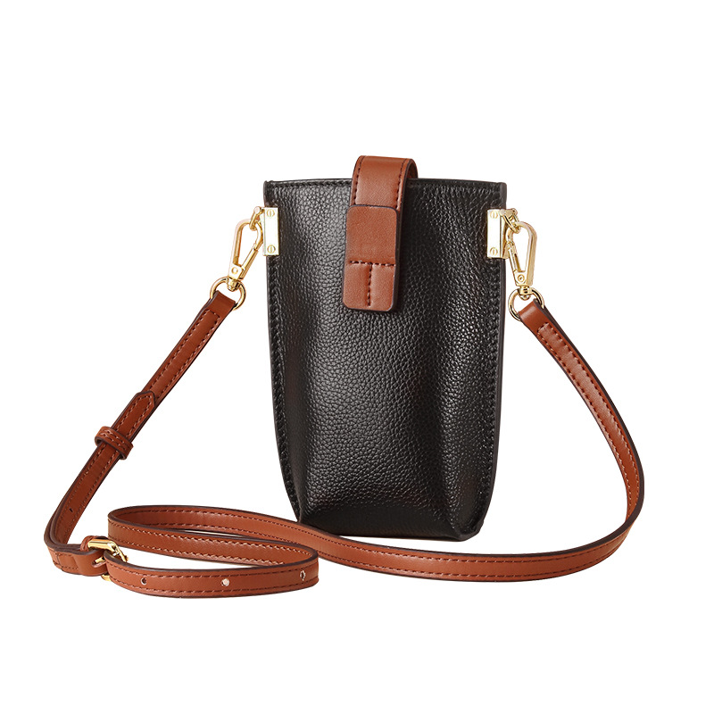 Top Layer Cowhide New Simple Mobile Phone Bag Crossbody Women's Contrast Color Shoulder Bag Women's High-grade Genuine Leather Crossbody Bag