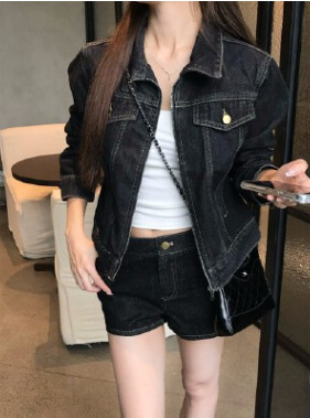 Picture of Japanese and Korean Style Super Hot Denim Short Coat Women's Short Spring New Long Sleeve Slim-fit Hooded Jacket Student Top