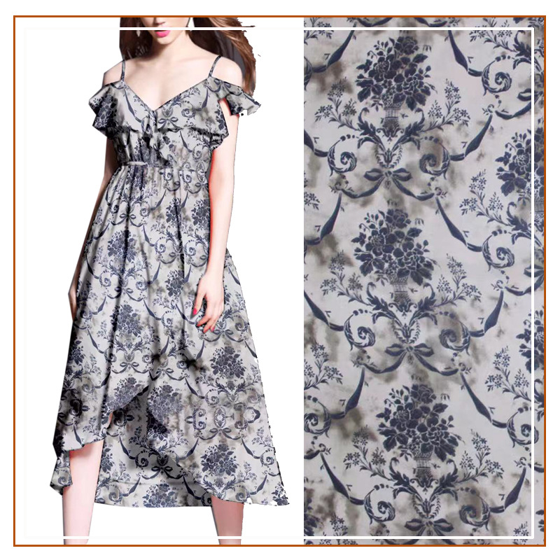 Chiffon Small Floral Large Floral Print Fabric Skirt Dress Suspender Skirt Shirt Top Shirt Semi-Transparent Fabric
