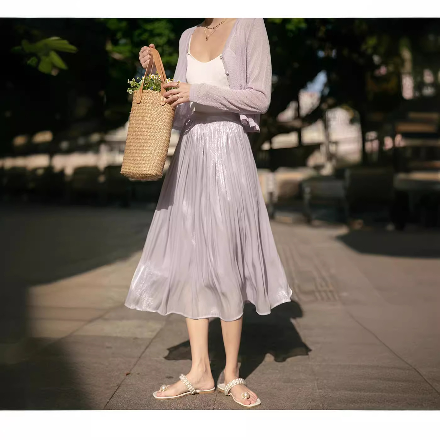 GAuze Skirt, Mercerized ElegAnt Skirt, Women's GlAzed GAuze Slimming Look Belly A-line Skirt, DrAped And ElegAnt Summer OrgAnzA Skirt