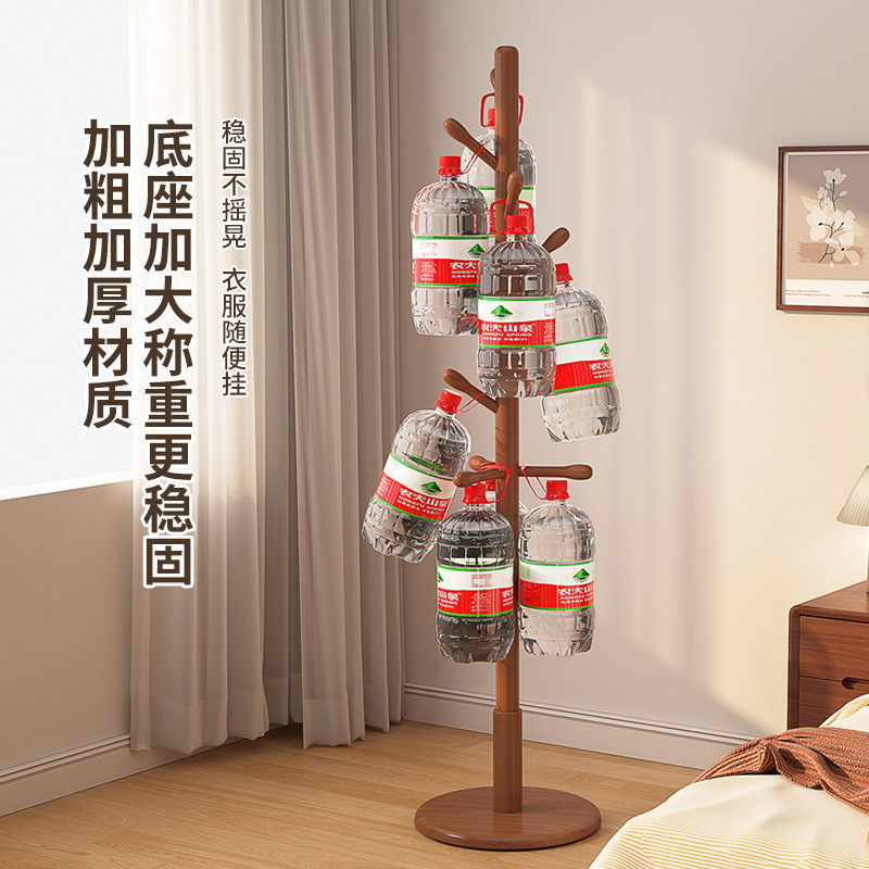Picture of Solid wood hanger floor-to-ceiling coat rack bedroom household hanger simple vertical beech hanger pole indoor bag hanger
