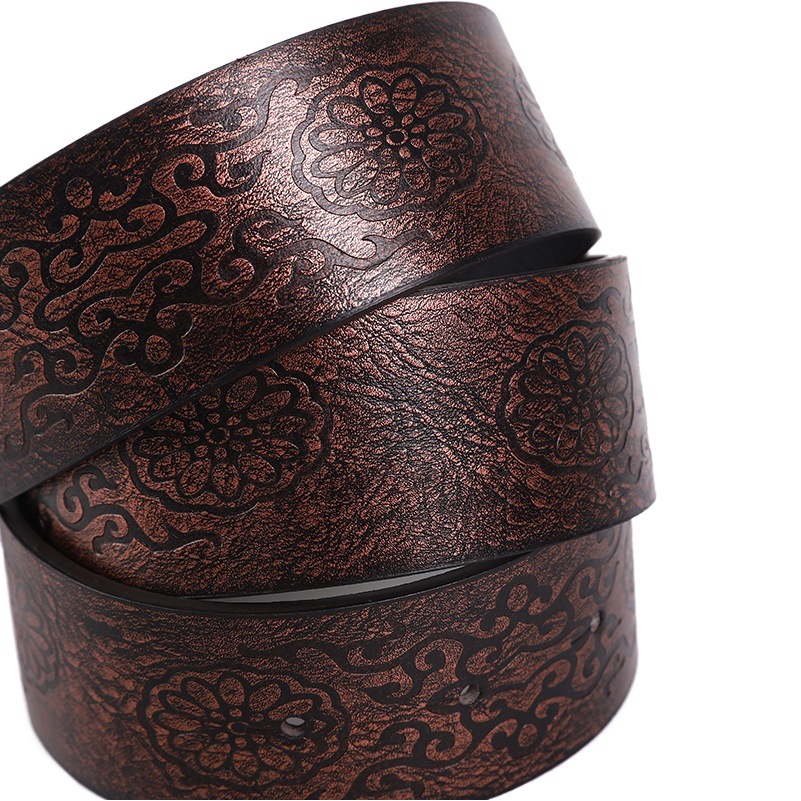 Manufacturer's Belt Fashionable Alloy Retro Versatile One-Shot Heart-Piercing Printed Ethnic Style Sexy Pu Belt European and American