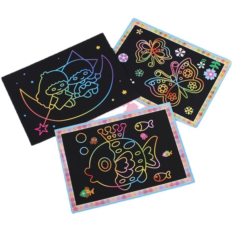 Children's Large Colorful Scratch-Off Painting Material Package Student Kindergarten Classroom Creative Reward Painting Art Supplies