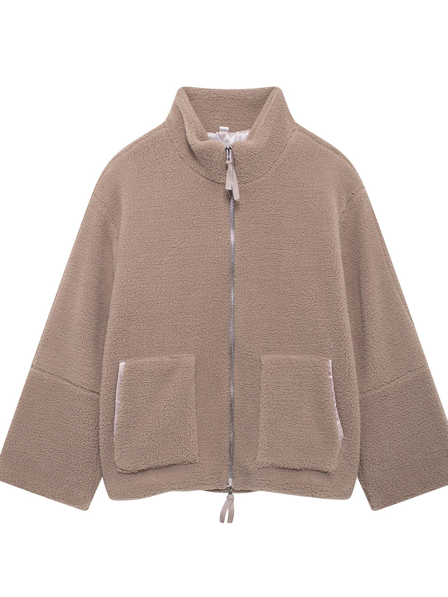 Picture of Large-Pocket Solid-Color Plush Coat Women's European and American Large-Pocket High-Neck Plush Coat