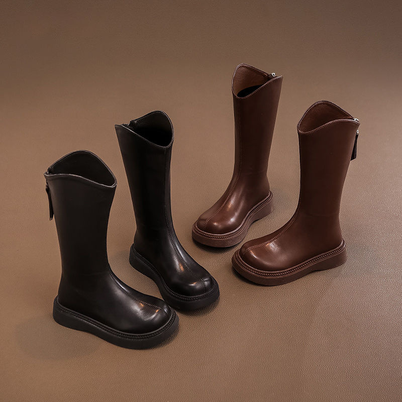 Girls' Knee-High Boots 2025 Autumn and Winter New Korean Fashion Knight Boots with Plush Princess Warm Boots Fashionable Versatile Boots
