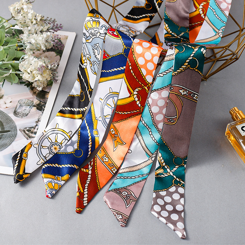 Picture of Silk Scarf Wholesale Long Beveled Small Silk Scarf Double-layer All-match Hair Belt Ribbon Decoration Tie Bag Hand Gift Box Silk Scarf