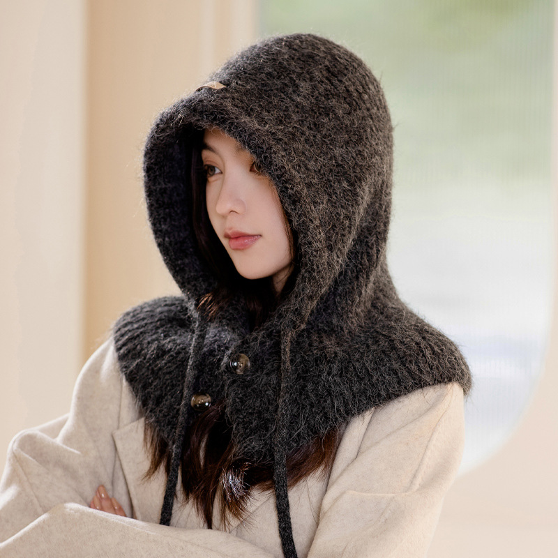 Picture of Autumn and Winter New Hat Women's Balaclava Hat Winter Warm Neck Integrated Hat All-match Knitted Wool Hat Thick