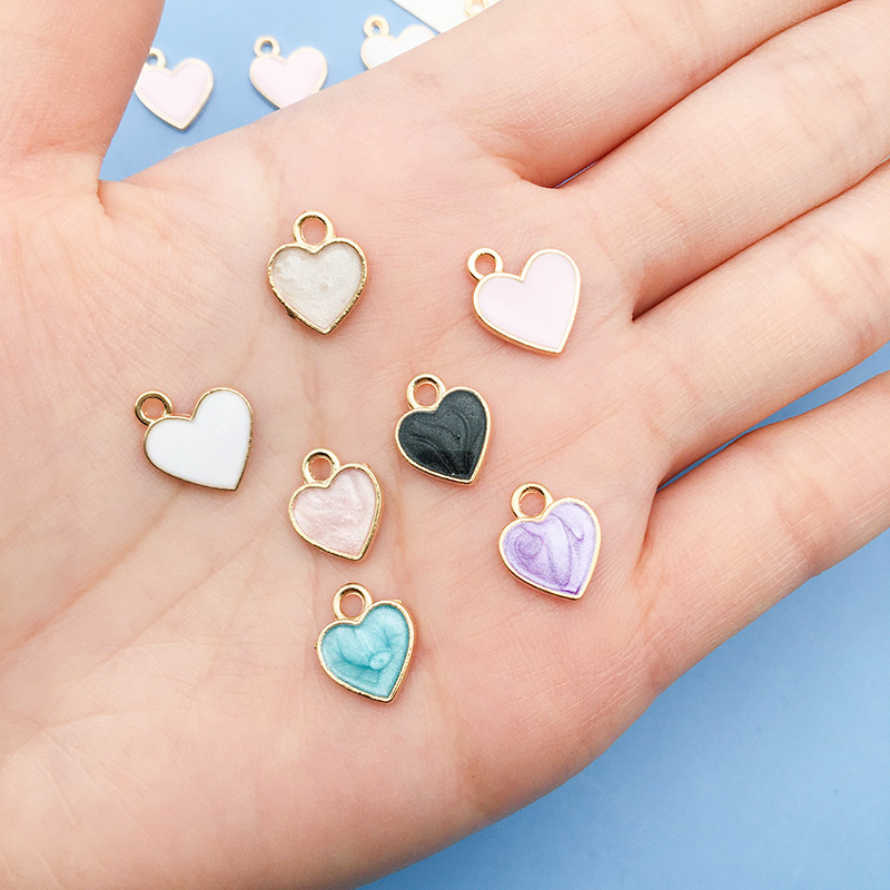 Picture of 1 K-Style of Oil Dripping Peach Heart-Shaped Pendant DIY Zinc Alloy Pendant Earrings Necklace 11mm Jewelry Accessories Material