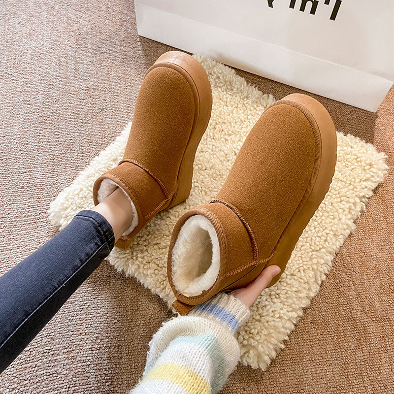 Thick-soled snow boots women's winter fleece-lined thick warm cotton shoes 2024 new one-step bread shoes snow cotton