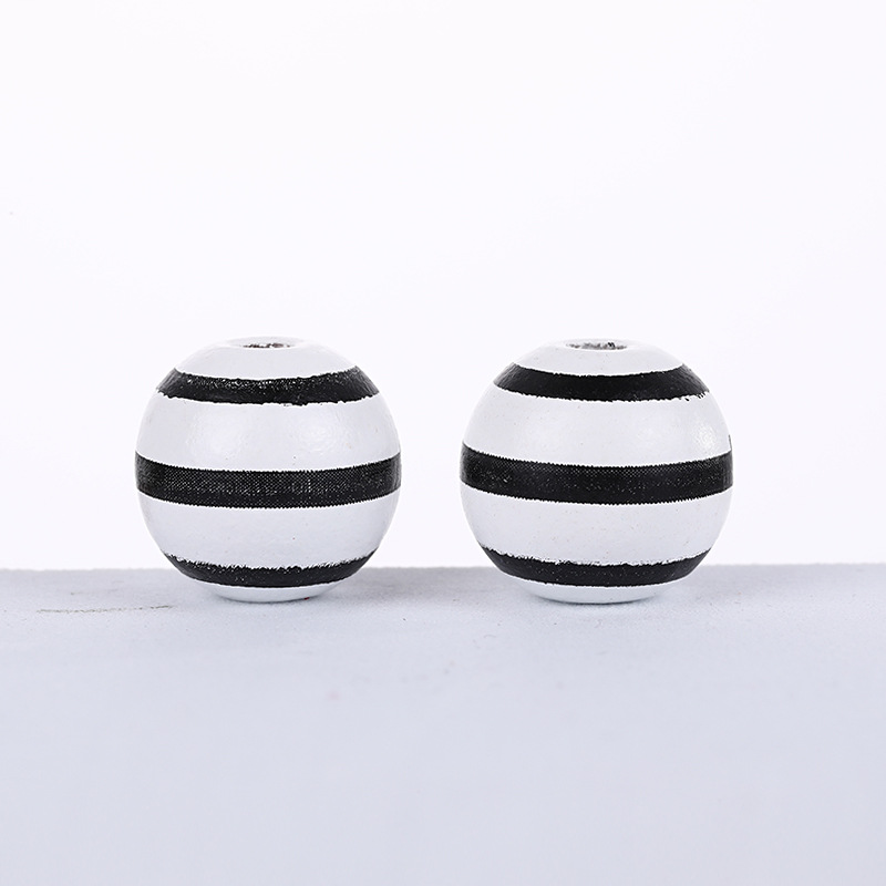 Picture of Cross-border hot sale 16mm Lotus round beads striped polka dot printed wooden beads children's beads DIY jewelry loose beads accessories