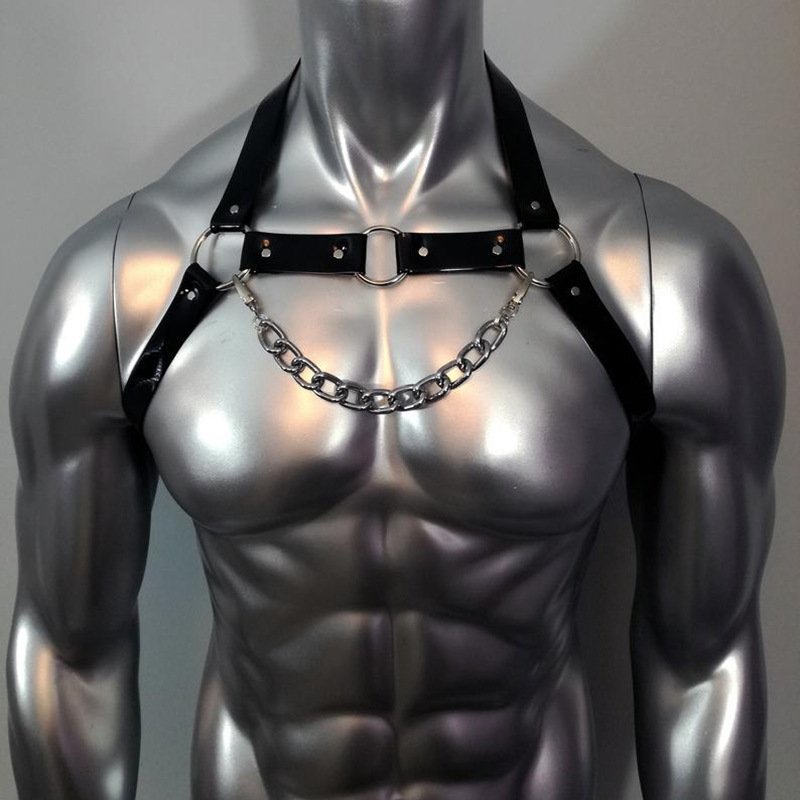 Picture of Cross-border sexy shoulder strap men's restraint strap PU body chain SM binding chest strap alternative belt harness men