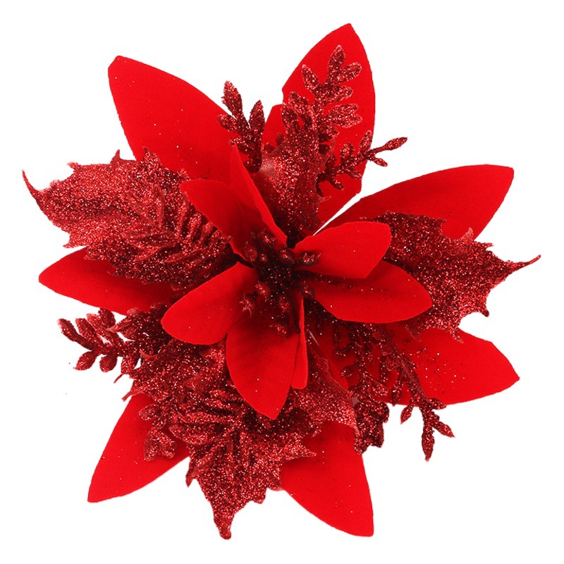 Spot simulation Christmas flower 13cm Gold Pink Blue Silver Christmas flower Christmas tree rattan accessories octagonal flower