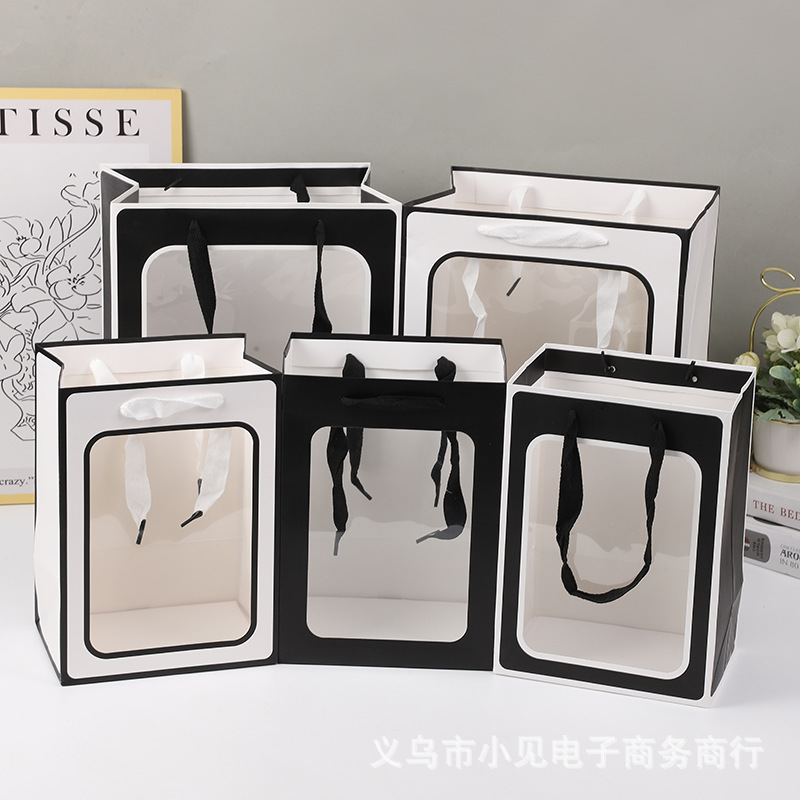 Popular Cross-Border Gift Bags, Transparent Tote Bags, Flower Bouquet Paper Bags, Souvenir Bags, Packaging Bags, Gift Bags