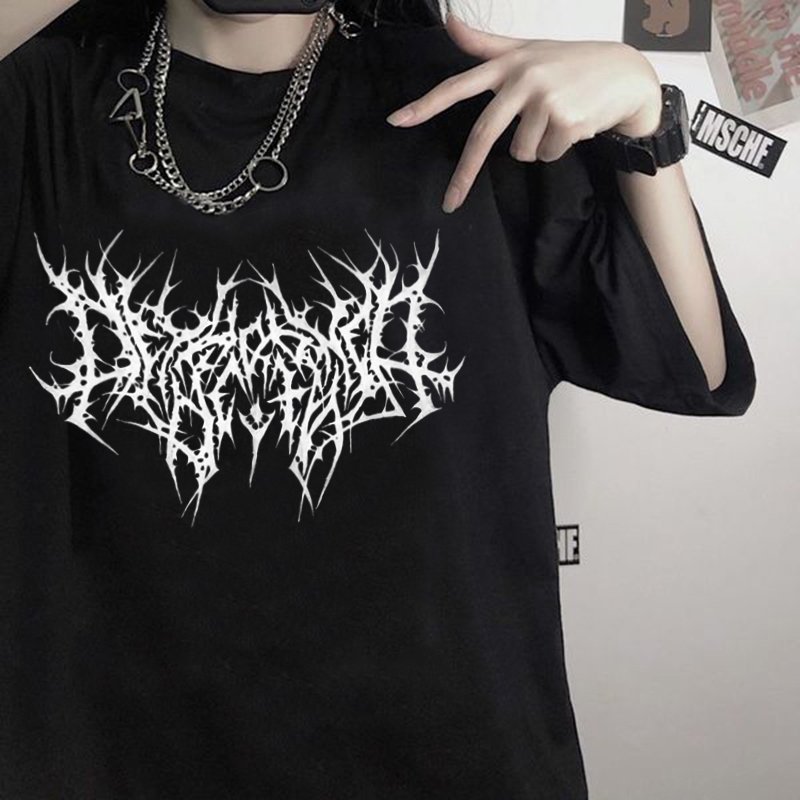 Cross-Border 2025 Summer New Gothic T-Shirt Loose Letter Print Men and Women Same Style Short-Sleeved Casual T-Shirt Top
