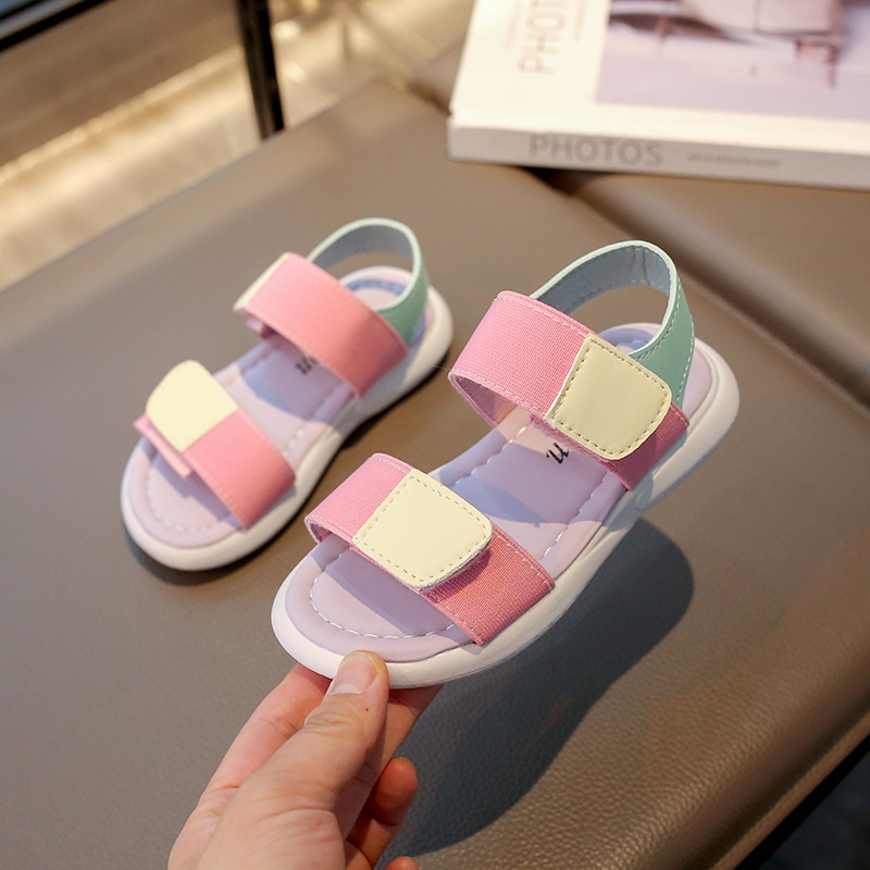 Girls Sandals 2024 Spring and Summer New Fashion Open-Toe Sandals Korean Style Camouflage Beach Shoes Medium and Large Children's Soft Soled Sandals