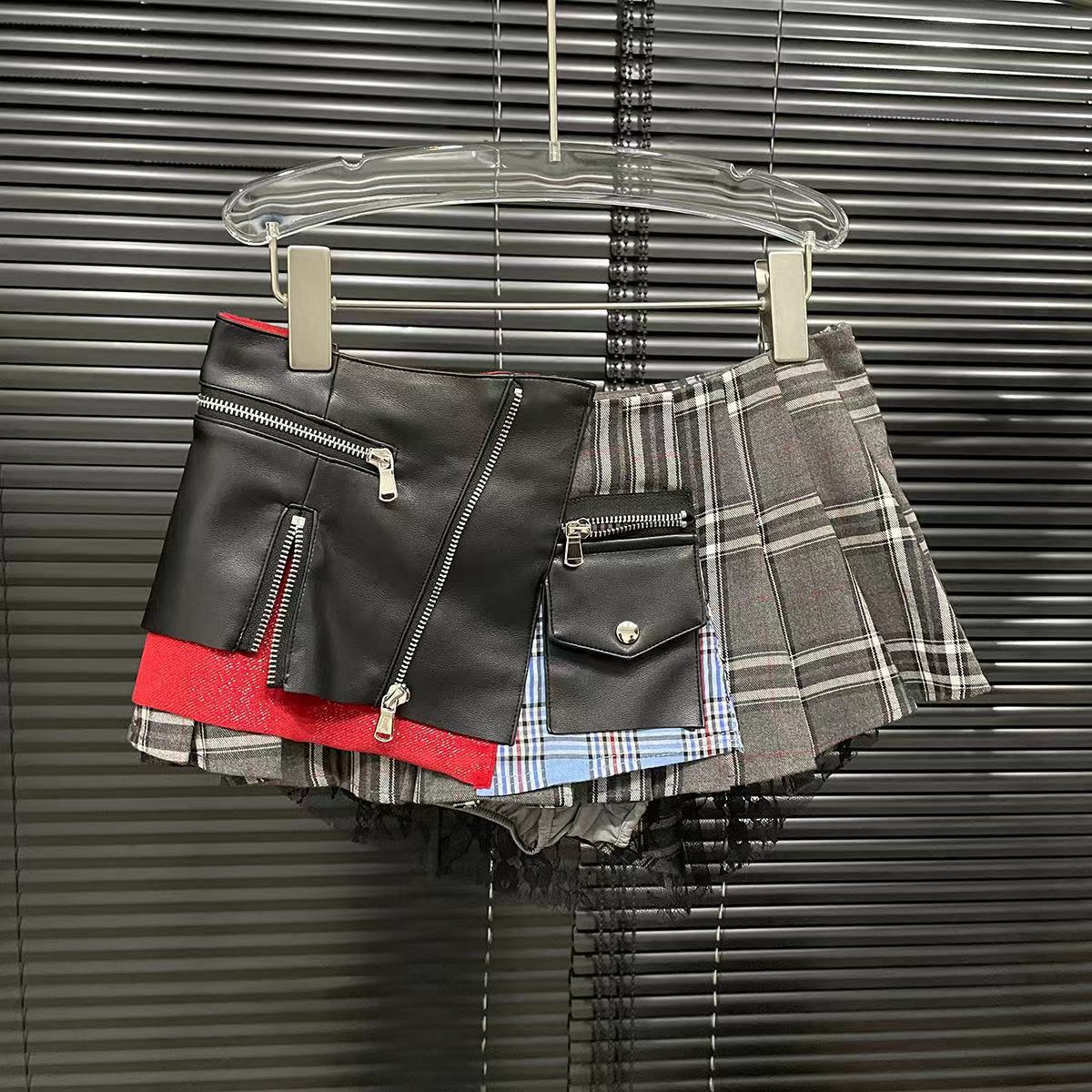 2025 Summer New Stitching Design Sense Skirt Women's Modern Punk Niche Pleated Skirt