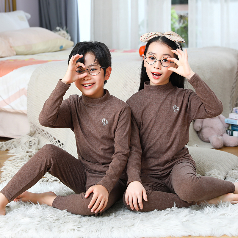Picture of Children's warm clothes suit boys' underwear girls' half turtleneck autumn clothes long pants middle and big children boys' cotton sweater autumn and winter