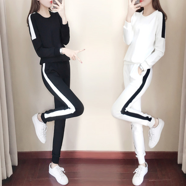 Casual sports suit women's 2022 autumn and winter New Fashion loose Korean style color matching trousers student western style two-piece suit