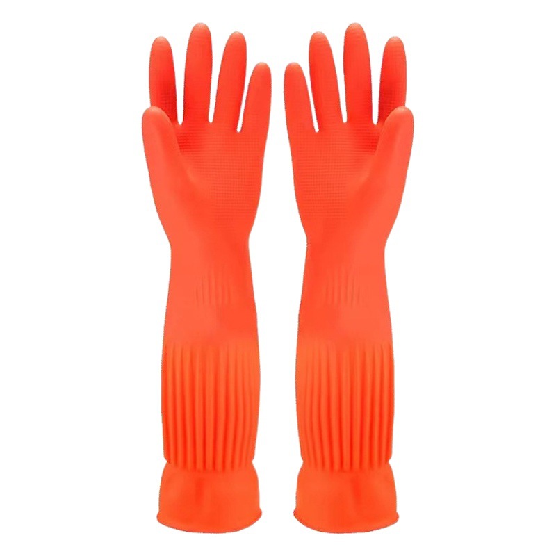 Dongfanghong Latex Gloves Thickeneded Waterproof Inner Layer Flocking Warm Dishwashing Laundry Housework Length 38/4 Non-Slip and Durable