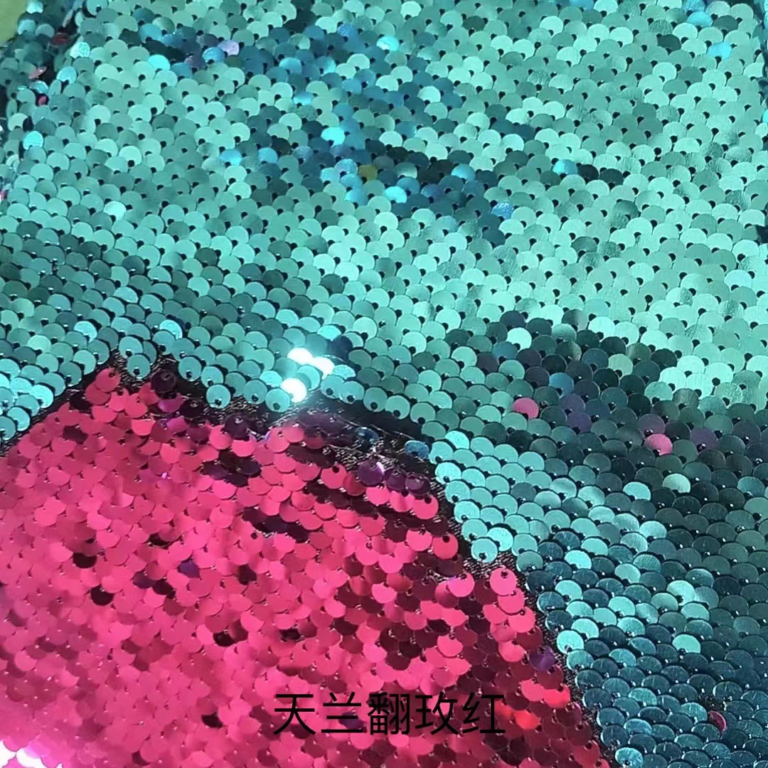 Picture of in stock 50 color sequin fabric 5mm double-sided flip Internet red background wall clothing luggage decorative sequin cloth cutting