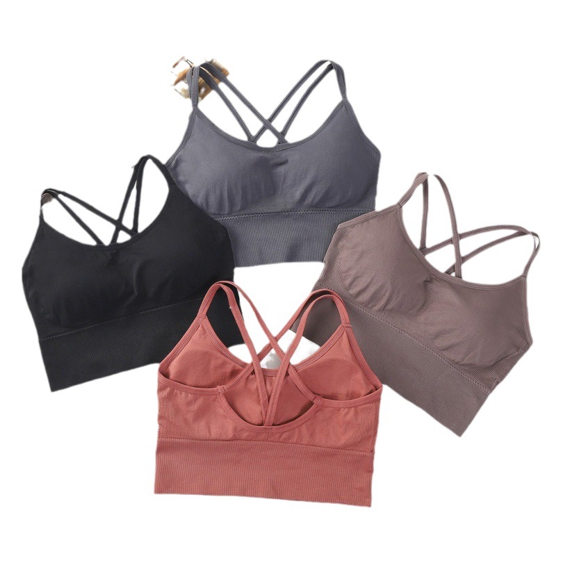 Foreign Trade Large Size Sports Bra Women's Threaded All-In-One Sling Beautiful Back Comfortable Thin Bubble Wrap Running Fitness Bra