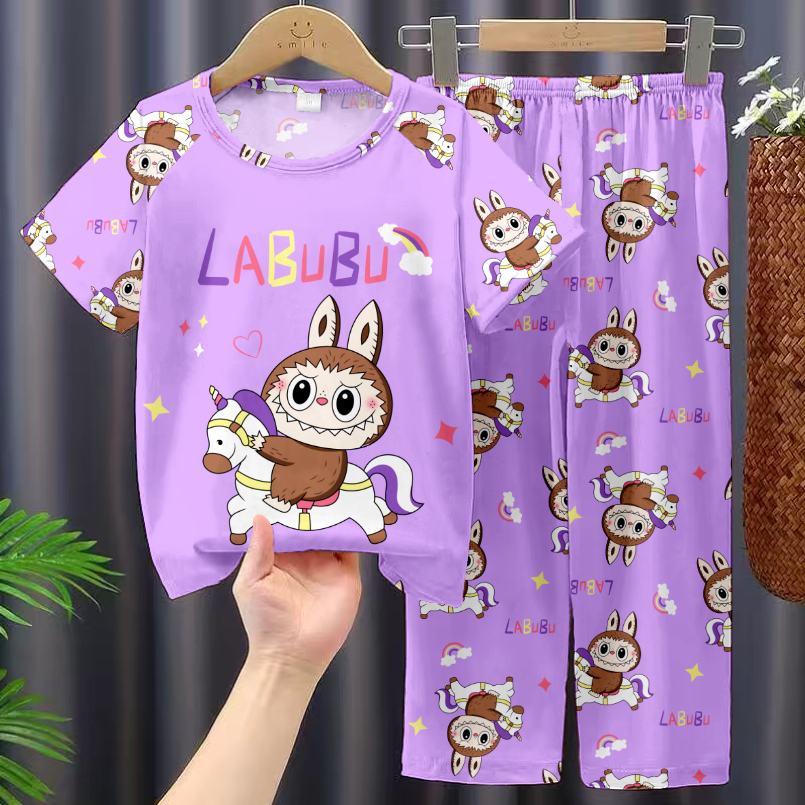 Picture of Children's Pajamas 2025 New Summer Thin Short-sleeved Trousers Girls' Large Children's and Girls' Home Clothes Summer Outer Wear