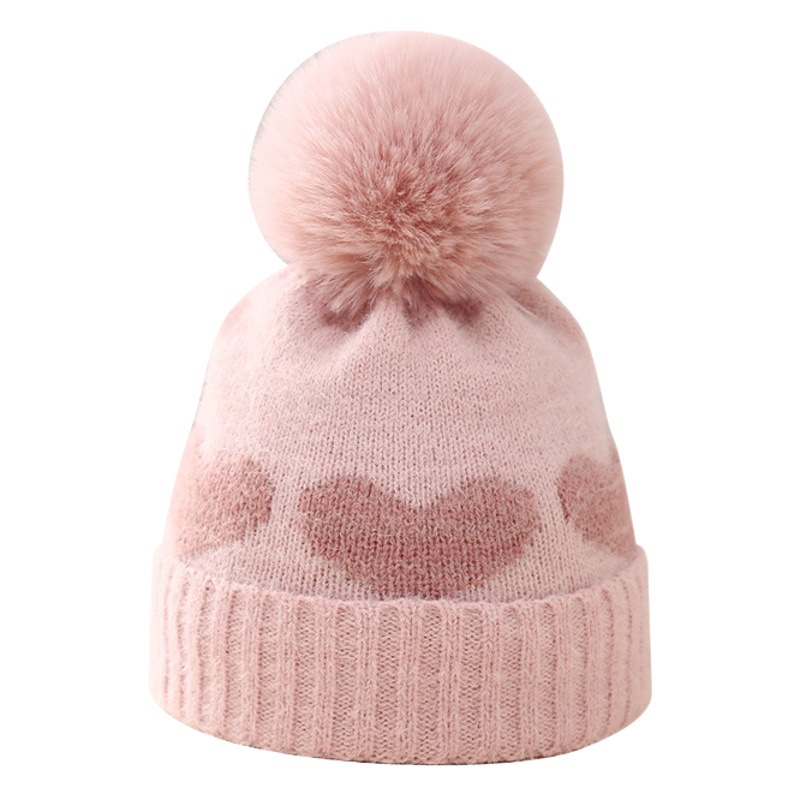 2023 New Winter Baby Hat Double Thickened Jacquard Love Knitted Hat 0-December Newborn Wool Hat
