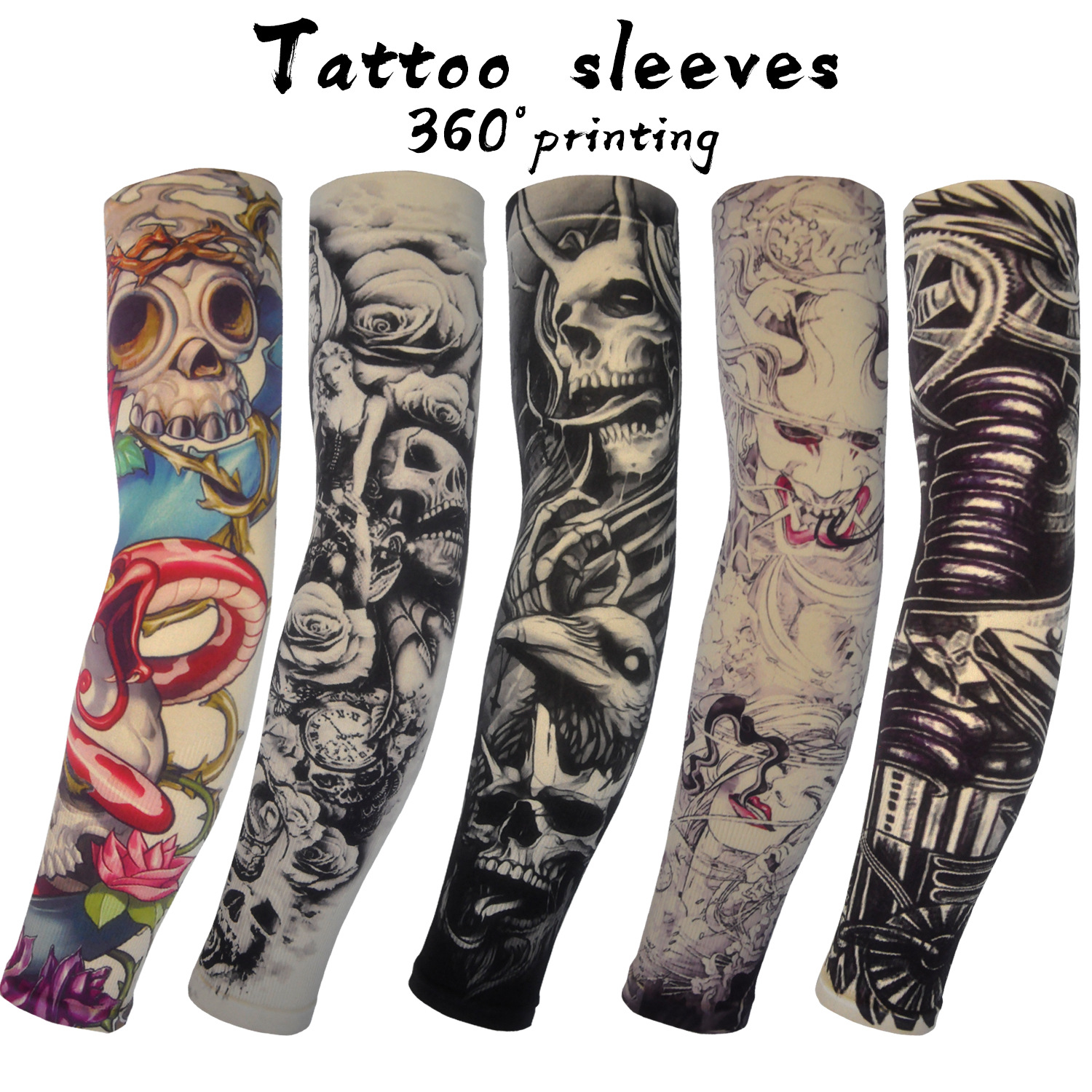 Ice Silk Tattoo Sleeve Men's Outdoor Driving Sunscreen Sleeve Women's Riding Arm Arm Sleeve Trendy Men's Flower Arm Sleeve
