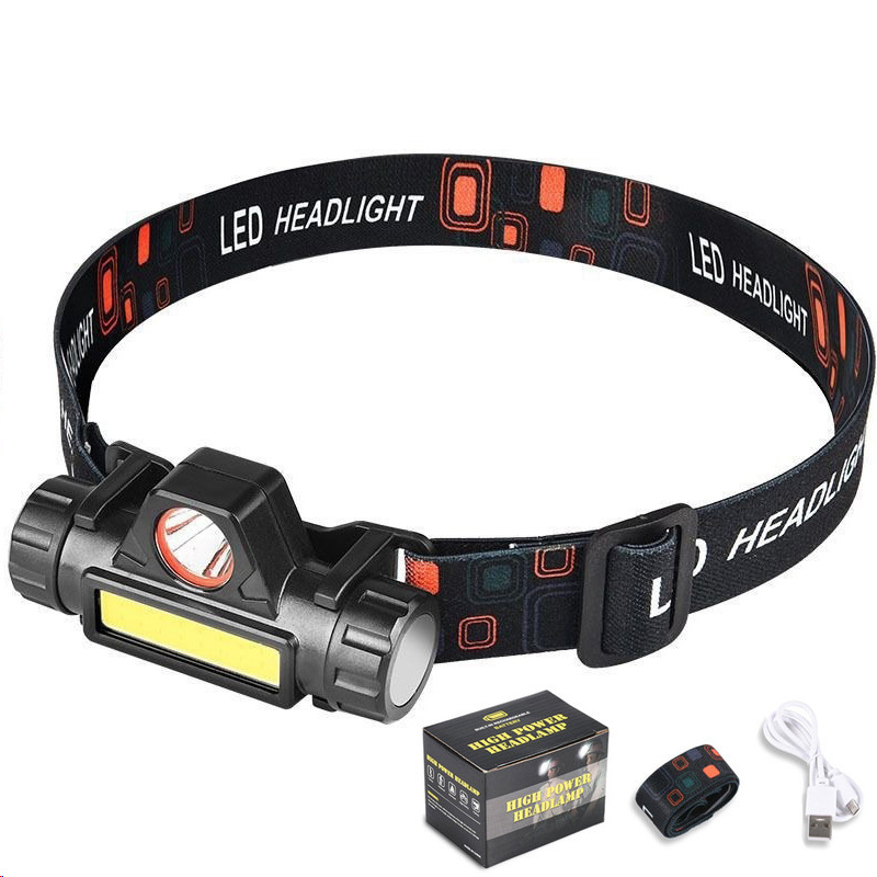 LED high-light headlamp, mini rechargeable waterproof diffuse COB headlamp, outdoor night fishing lamp, multifunctional headlamp