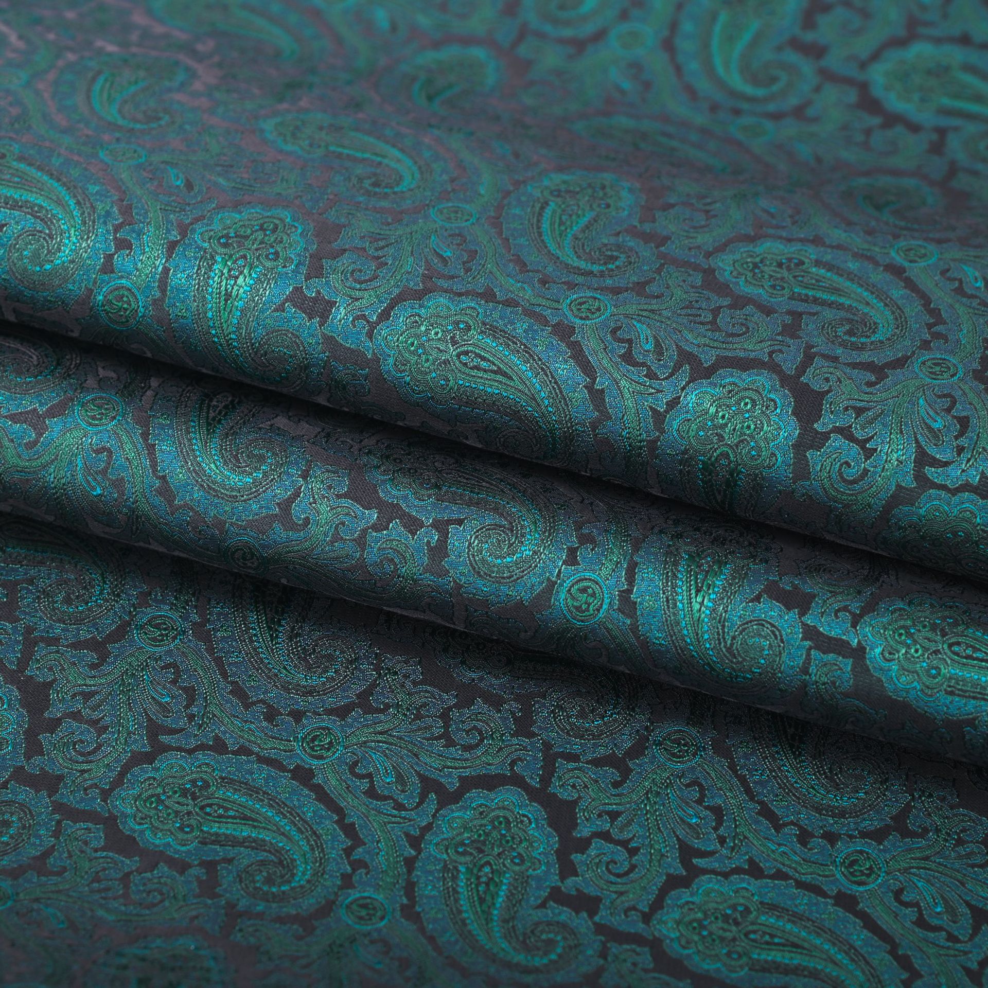 New High-Density Paisley Jacquard Fabric Dark Cyan Ethnic Style Cashew Flower Pattern Clothing Fabric Wholesale