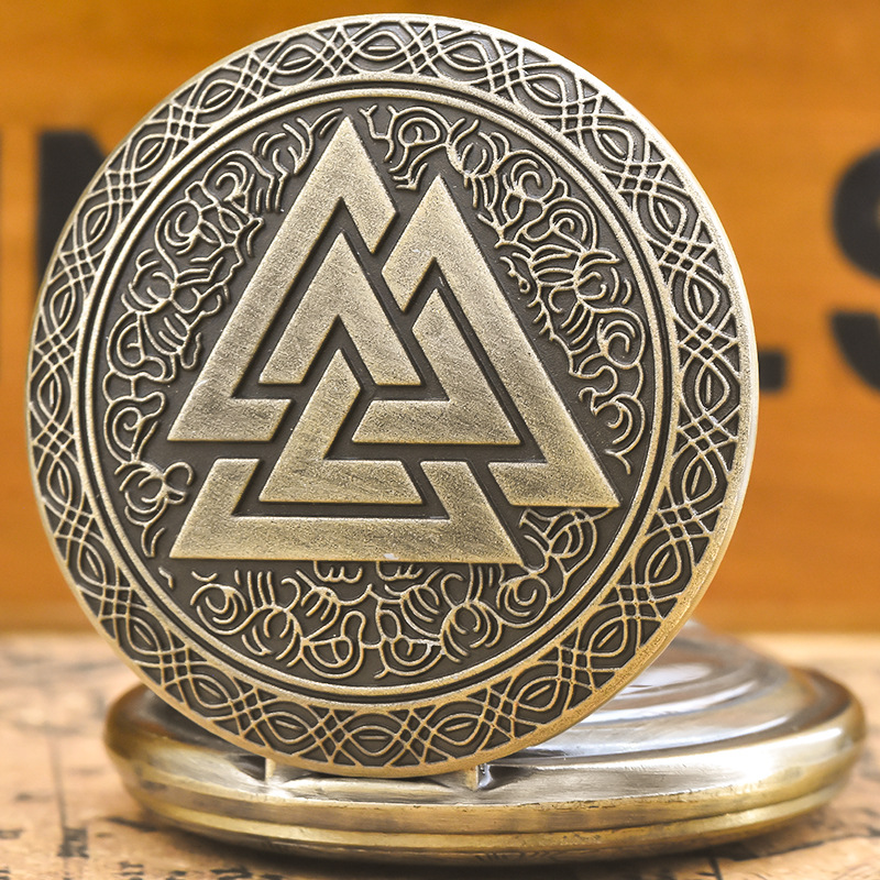 Bronze Pocket Watch Personalized Quartz Pocket Watch Triangle Pattern Hanging Chain Male and Female Gift Pocket Watch Factory Straight Hair Pocket Watch